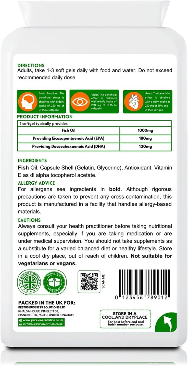Omega 3 Fish Oil 1000mg Capsules | Purevine Nutrition