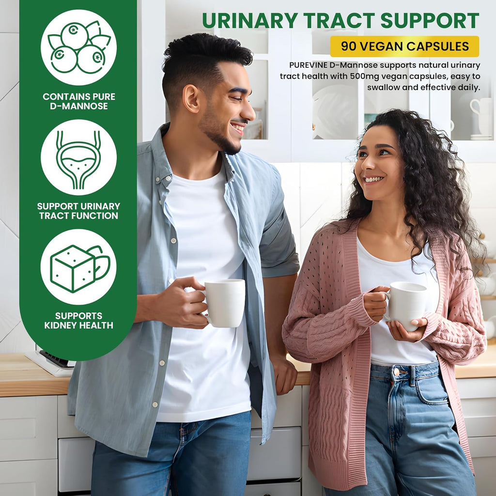 Purevine D-Mannose 500mg Capsules – Urinary Tract Support | 90 Vegan Capsules