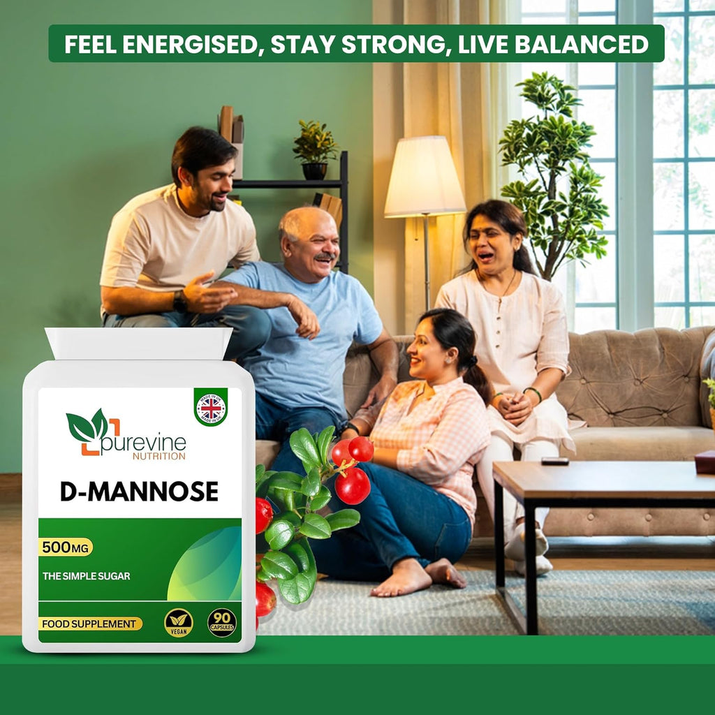 Purevine D-Mannose 500mg Capsules – Urinary Tract Support | 90 Vegan Capsules