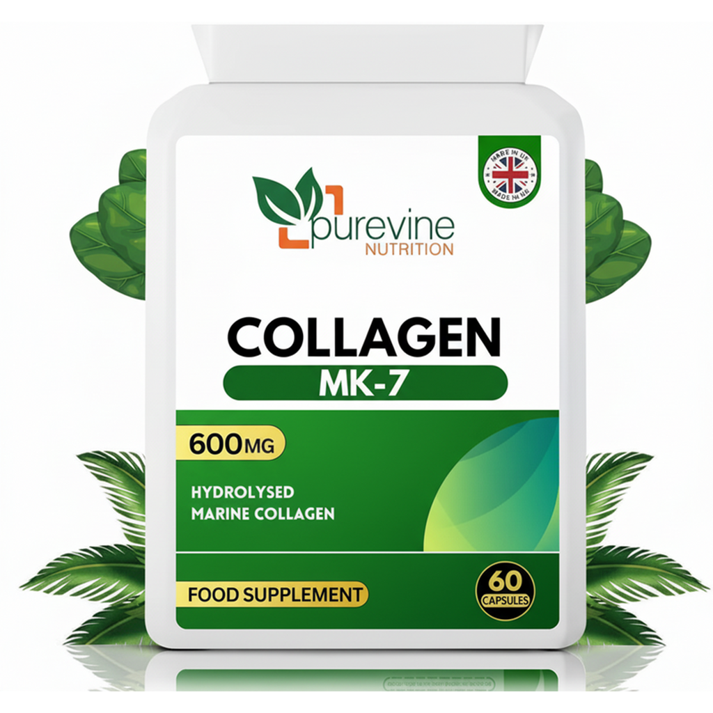 PUREVINE Marine Collagen 60 Capsules – 1200mg with Vitamin C | UK GMP