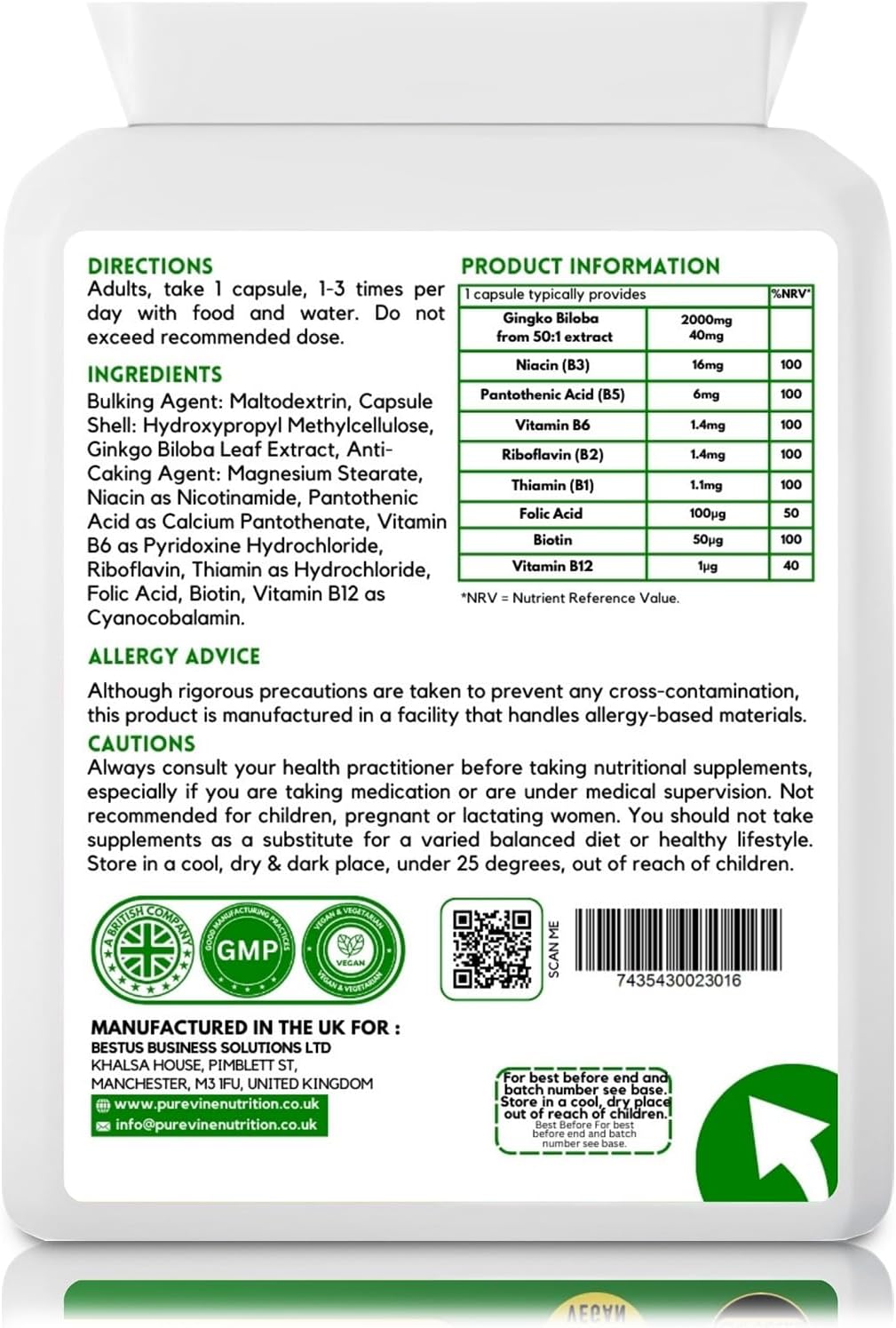 Ginkgo Biloba 2000mg Capsules for Brain & Memory | Purevine