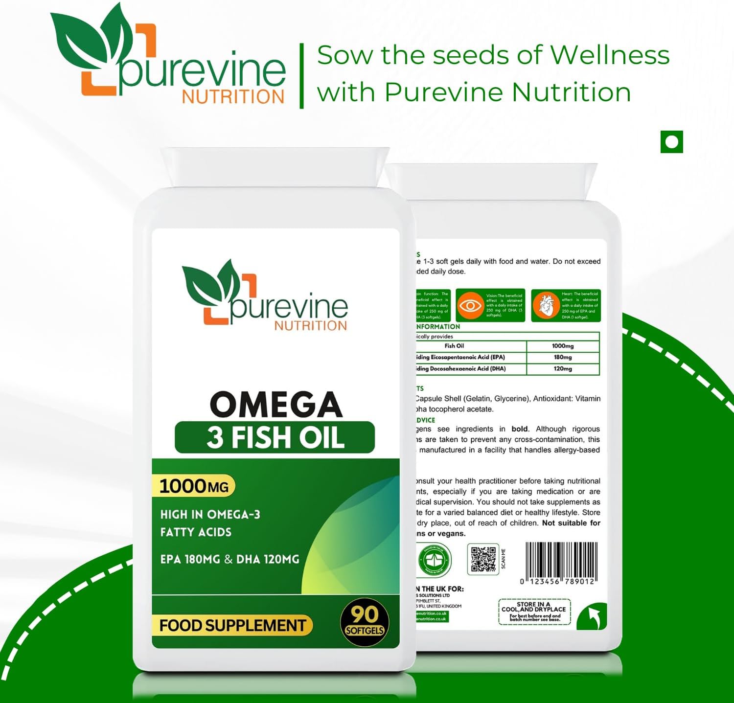 Omega 3 Fish Oil 1000mg Capsules | Purevine Nutrition
