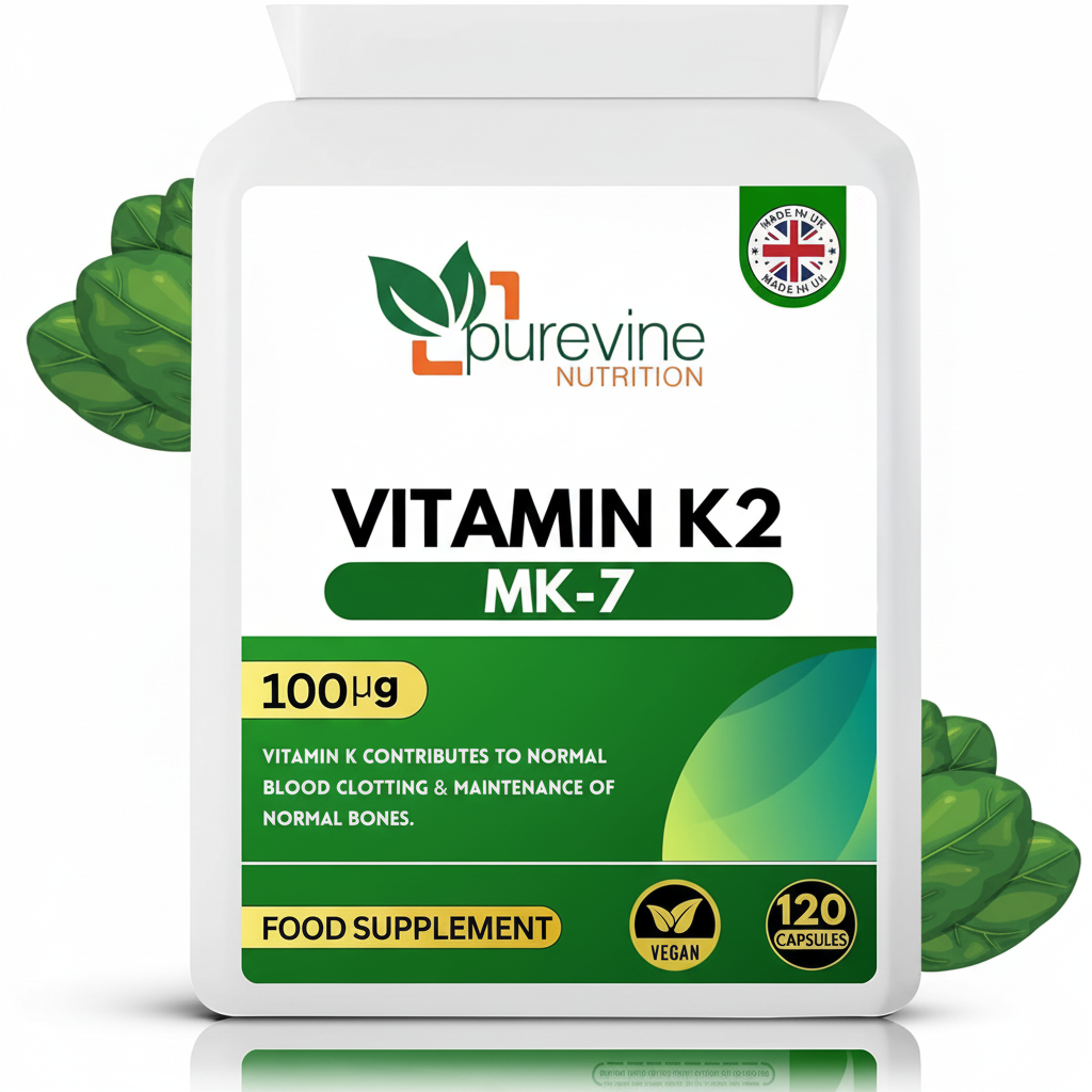PUREVINE Vitamin K2 MK-7 100mcg – Bone & Heart Support, 120 Vegan Capsules