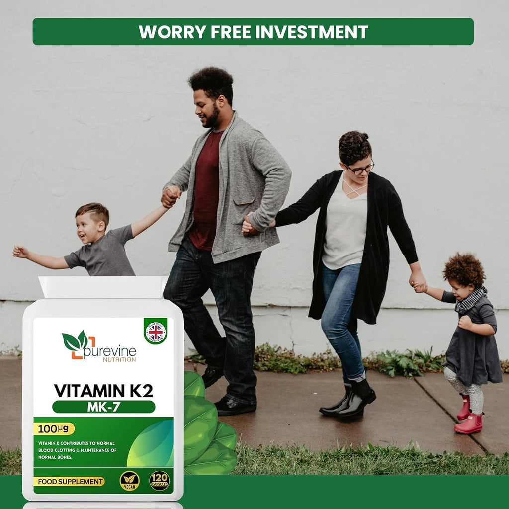 PUREVINE Vitamin K2 MK-7 100mcg – Bone & Heart Support, 120 Vegan Capsules